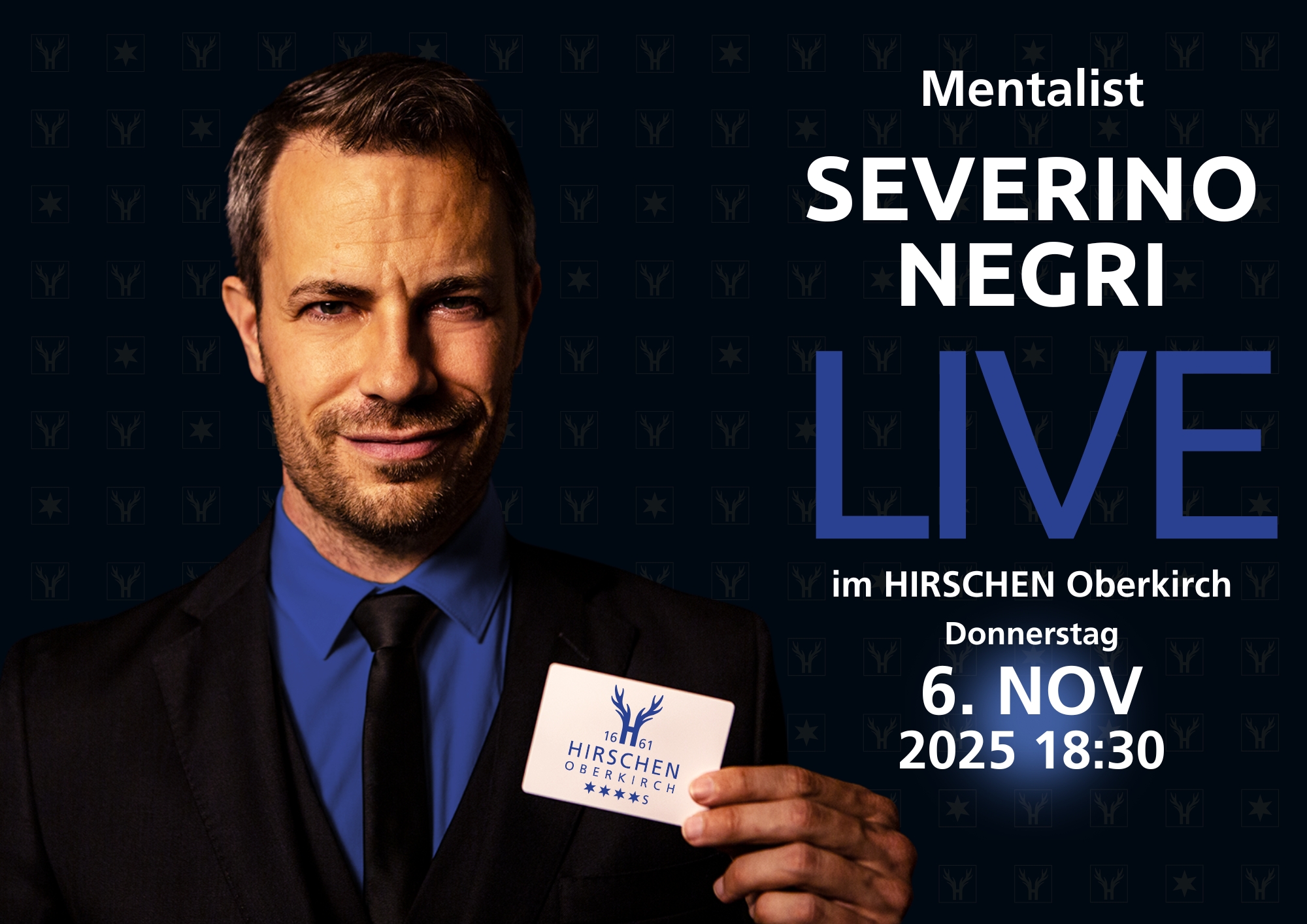 Do, 06.11.2025 : Mentalist Dinner Show mit Severino Negri Do, 06.11.2025 : Mentalist Dinner Show mit Severino Negri